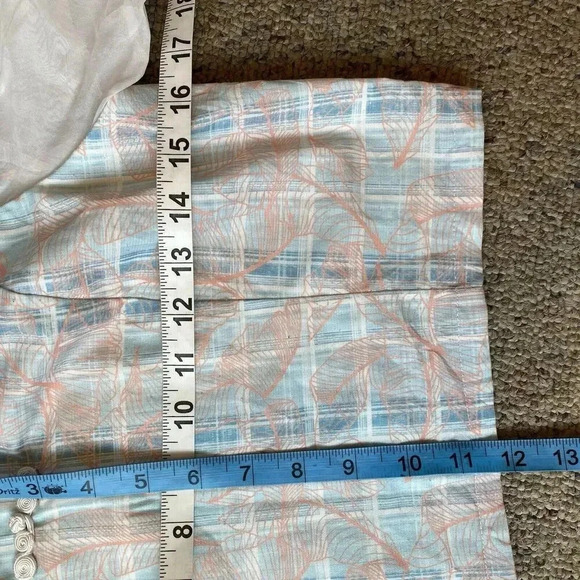 VTG IEF Womens L Silky Leaf Print Ruched Puff Sleeve Crop Top Fairy Square Neck - Picture 2 of 10